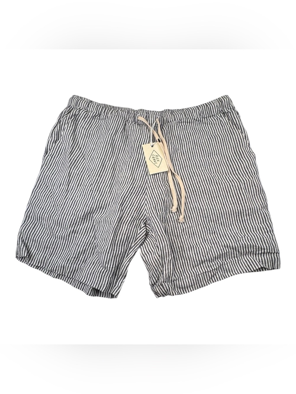 Alex Crane Bo Shorts Men Large Black White 100% Linen Striped Drawstring Pockets